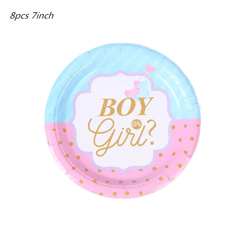 Gender Reveal Party Tableware Set – Boy or Girl Disposable Plates, Napkins & Tablecloths for Baby Shower Decorations