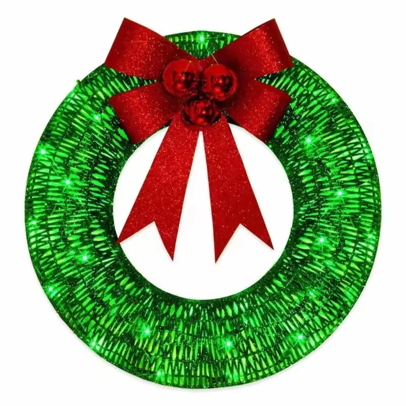 LED Christmas Door Wreath – Light-Up Holiday Garland with Red Bow for Festive Home Décor