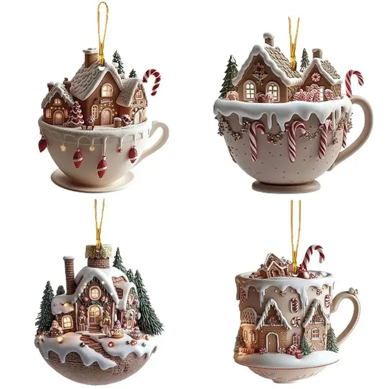 Christmas Coffee Cup Ornaments – 2025 Holiday Tree Hanging Decorations for Xmas, New Year & Easter Celebrations