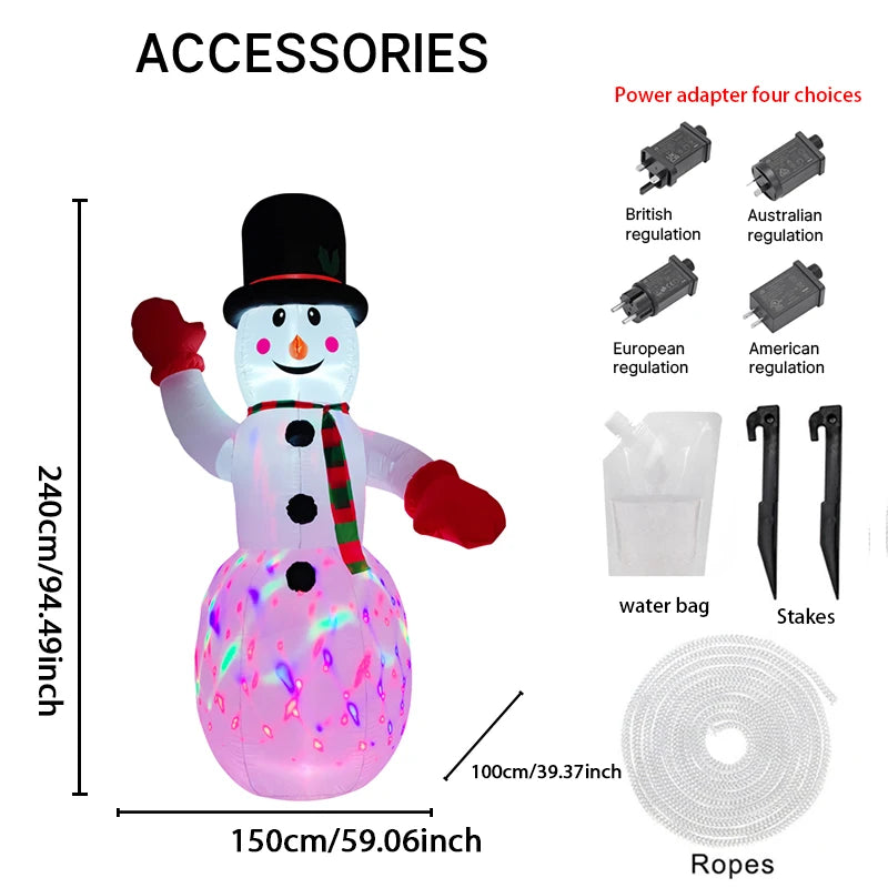 240cm Inflatable Snowman with LED Lights -7.87FT Giant Christmas Yard Decoration