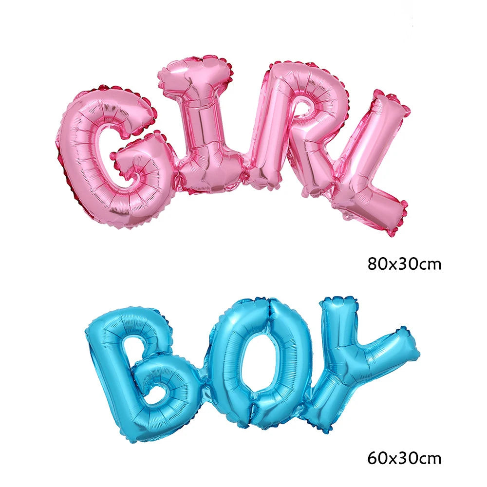 4PCS Gender Reveal DecorationBlue & Pink Fringe Curtains with Boy or Girl Foil Balloons for Baby Shower