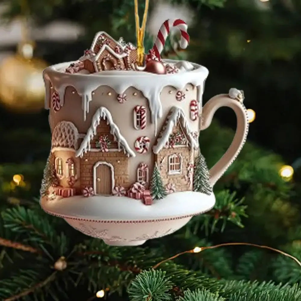 Christmas Coffee Cup Ornaments – 2025 Holiday Tree Hanging Decorations for Xmas, New Year & Easter Celebrations