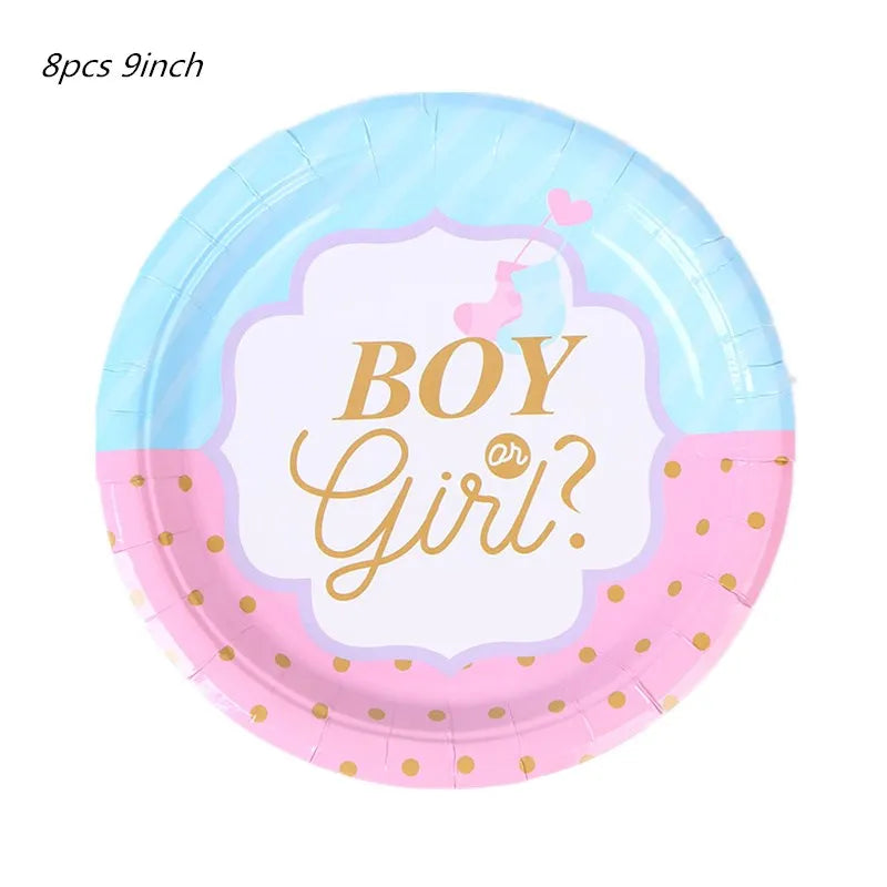 Gender Reveal Party Tableware Set – Boy or Girl Disposable Plates, Napkins & Tablecloths for Baby Shower Decorations