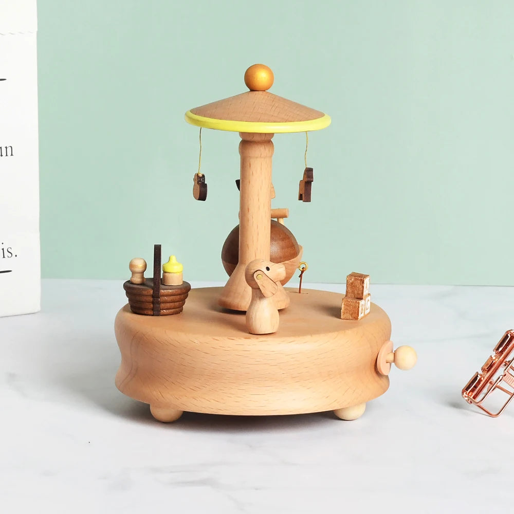 Wooden Rotating Carousel Ballerina Music Box – Mechanical Wind-Up Musical Gift for Christmas, Birthday & Special Occasions