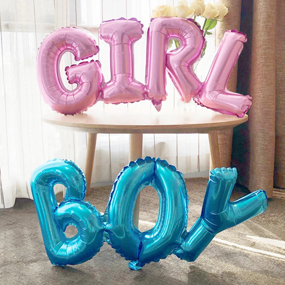 4PCS Gender Reveal DecorationBlue & Pink Fringe Curtains with Boy or Girl Foil Balloons for Baby Shower