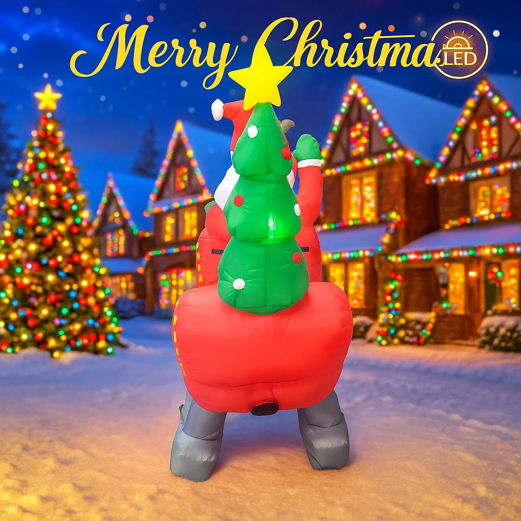 240cm (7.87FT) Giant Inflatable Santa Claus with Sleigh & Reindeer – LED Light-Up Christmas Yard Decoration