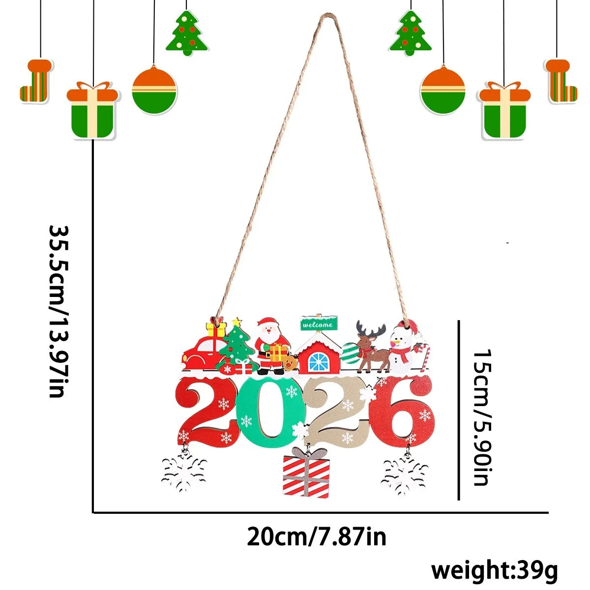 Colorful Wooden Christmas 2026 Hanging Pendants