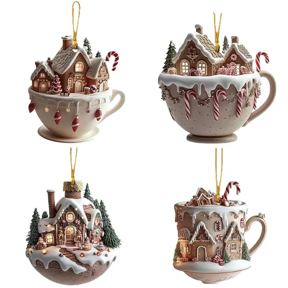 Christmas Coffee Cup Ornaments – 2025 Holiday Tree Hanging Decorations for Xmas, New Year & Easter Celebrations