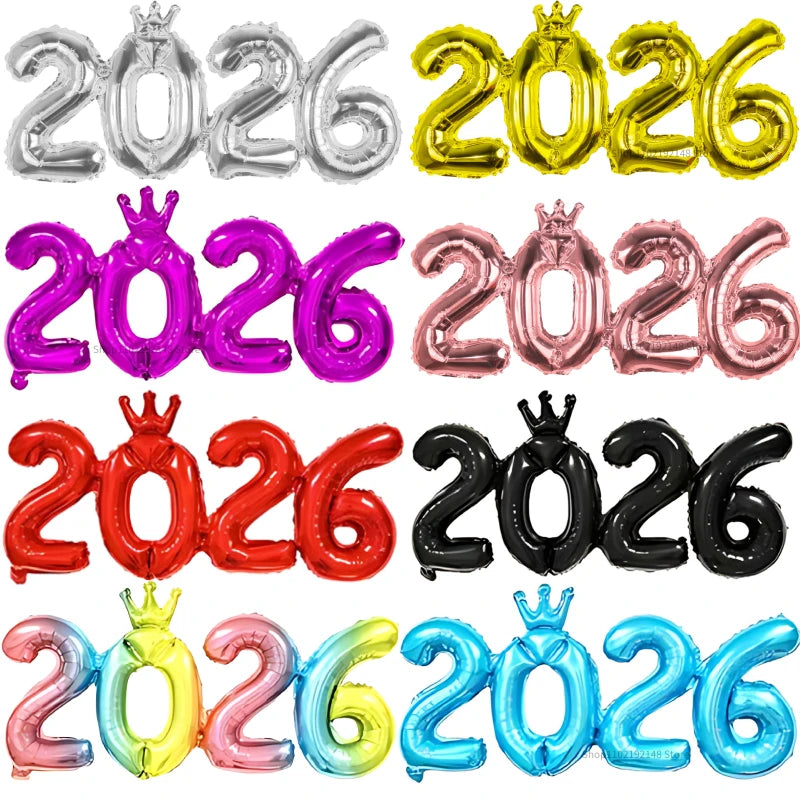 2026 Gold Crown Foil Number Balloons – New Year, Christmas Eve & Graduation Party Decorations
