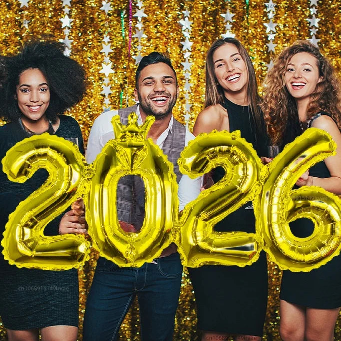 2026 Gold Crown Foil Number Balloons – New Year, Christmas Eve & Graduation Party Decorations