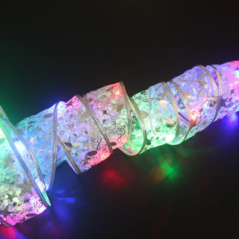 Battery-Operated Christmas Ribbon String Lights – Indoor LED Decoration for Tree