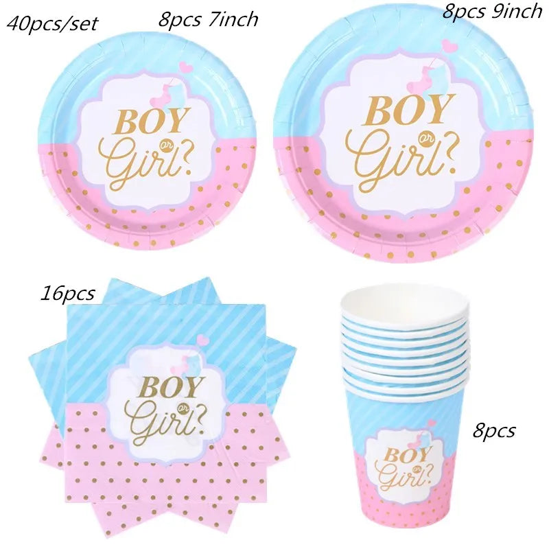 Gender Reveal Party Tableware Set – Boy or Girl Disposable Plates, Napkins & Tablecloths for Baby Shower Decorations