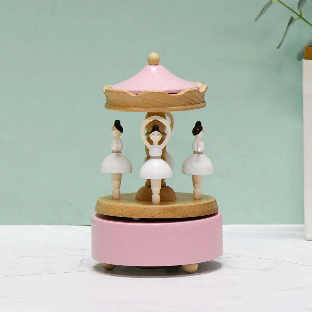 Wooden Rotating Carousel Ballerina Music Box – Mechanical Wind-Up Musical Gift for Christmas, Birthday & Special Occasions