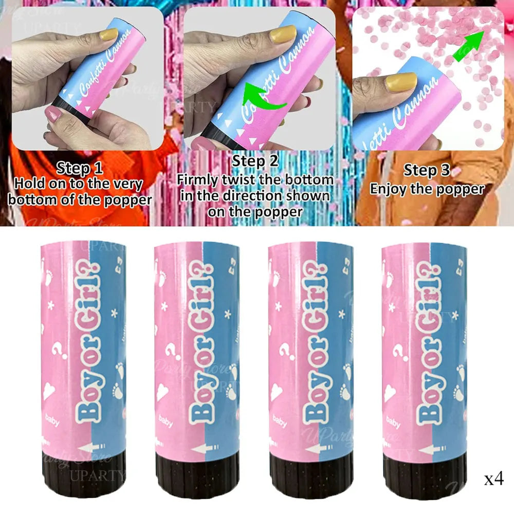 8pcs Pink Blue Confetti Popper Cannon for Gender Reveal
