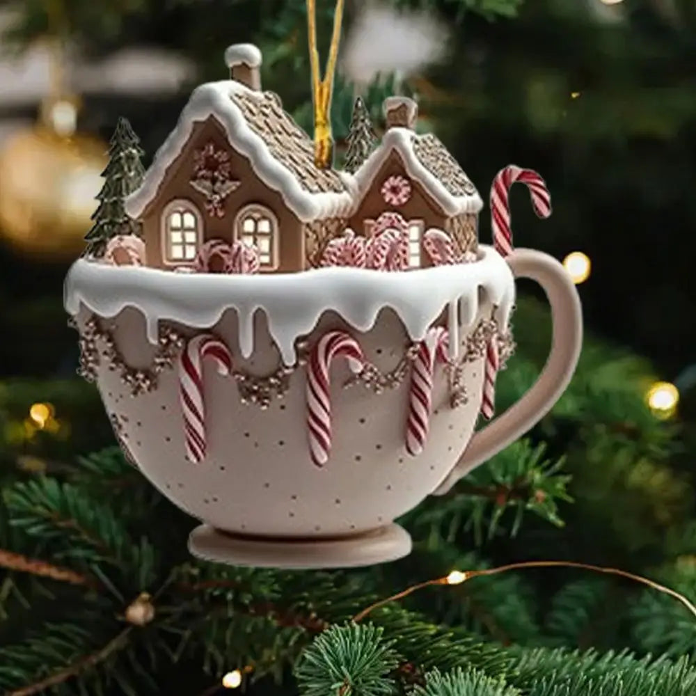 Christmas Coffee Cup Ornaments – 2025 Holiday Tree Hanging Decorations for Xmas, New Year & Easter Celebrations