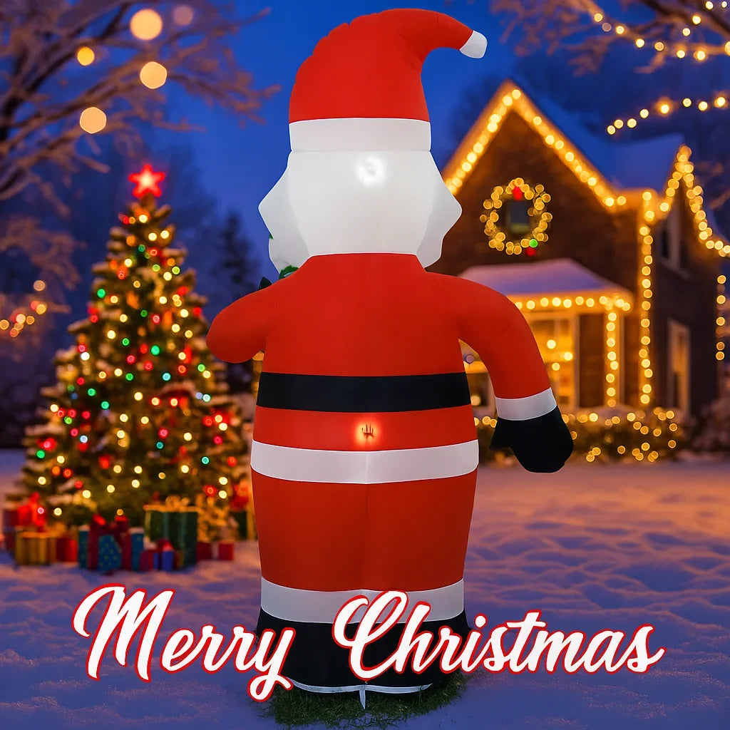 3.93FT Inflatable Santa Claus with Candy Cane & LED Lights – Festive Christmas Yard Decoration