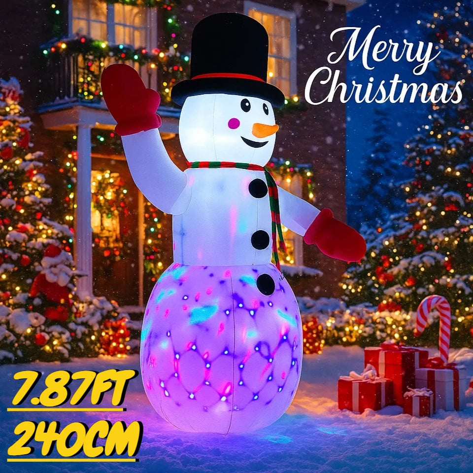 240cm Inflatable Snowman with LED Lights -7.87FT Giant Christmas Yard Decoration