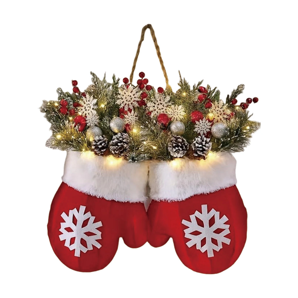 Christmas Mitten Door Wreath – with or without LED Lights