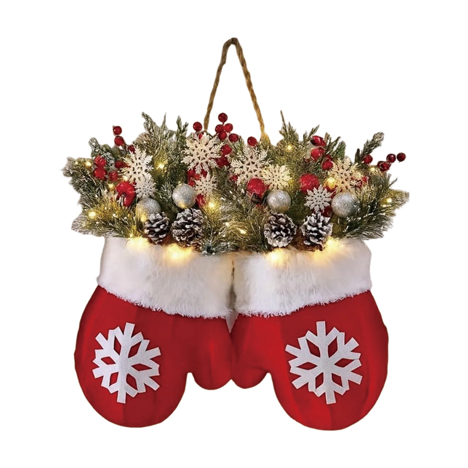 Christmas Mitten Door Wreath – with or without LED Lights