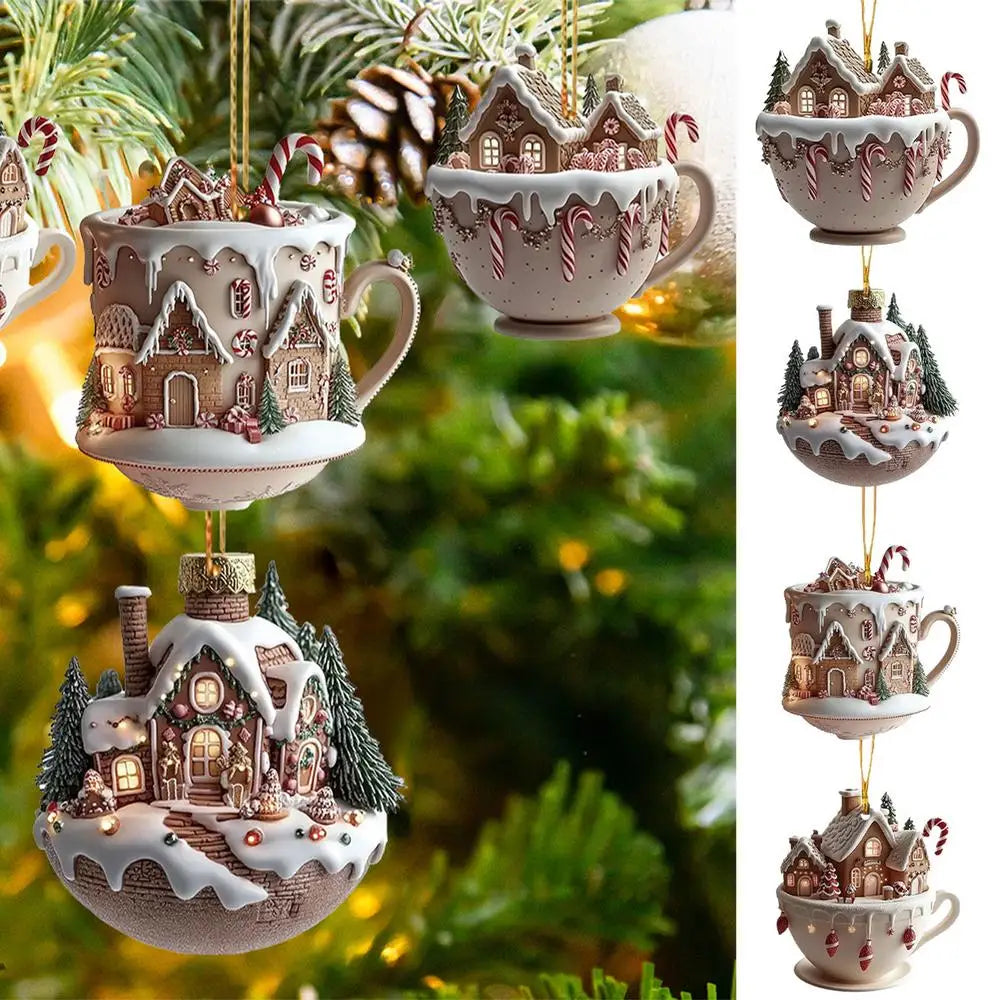 Christmas Coffee Cup Ornaments – 2025 Holiday Tree Hanging Decorations for Xmas, New Year & Easter Celebrations