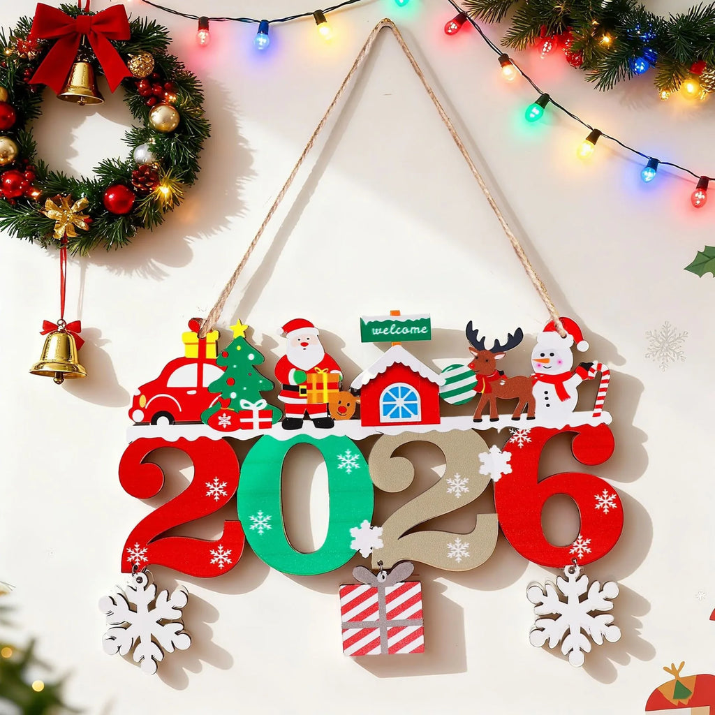 Colorful Wooden Christmas 2026 Hanging Pendants