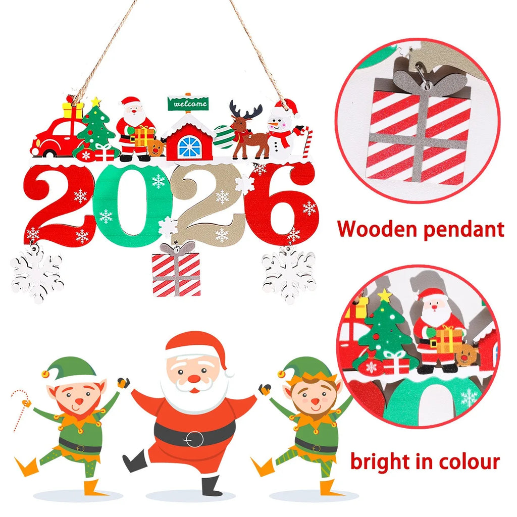 Colorful Wooden Christmas 2026 Hanging Pendants