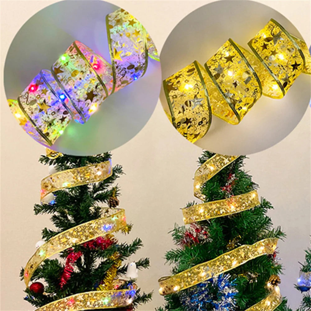 Battery-Operated Christmas Ribbon String Lights – Indoor LED Decoration for Tree