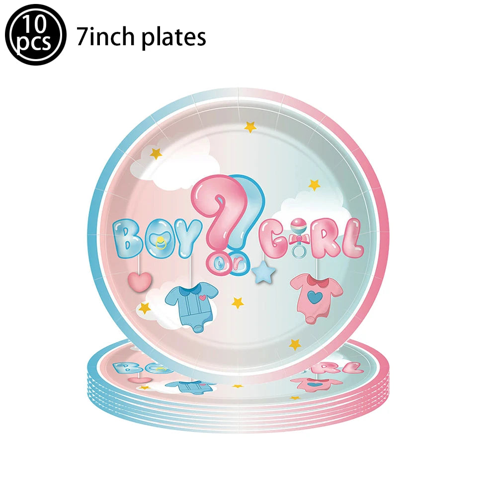 Gender Reveal Party Supplies – Boy or Girl Decorations & Tableware Set | Confetti, Balloons, Tablecloth, Plates, Cups, Napkins & More