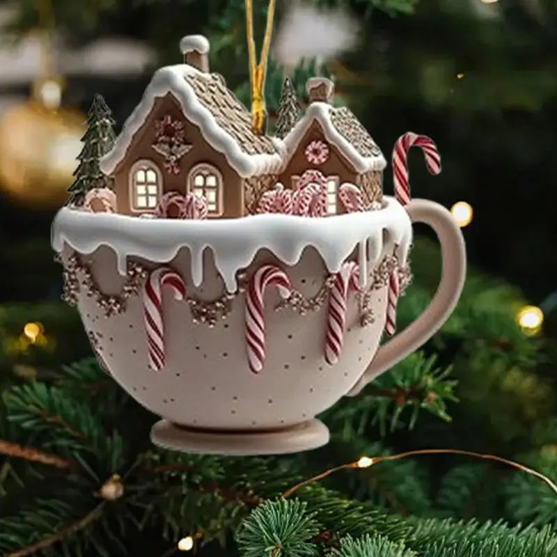 Christmas Coffee Cup Ornaments – 2025 Holiday Tree Hanging Decorations for Xmas, New Year & Easter Celebrations