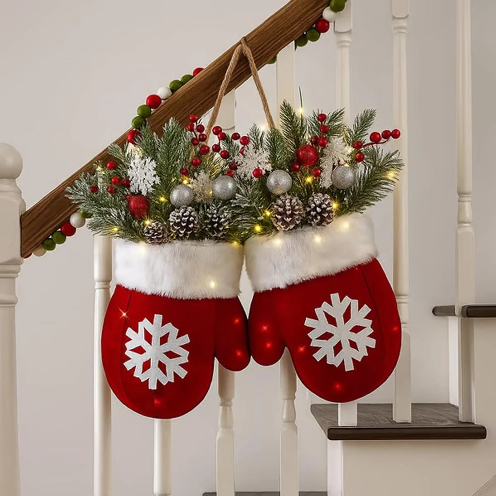 Christmas Mitten Door Wreath – with or without LED Lights