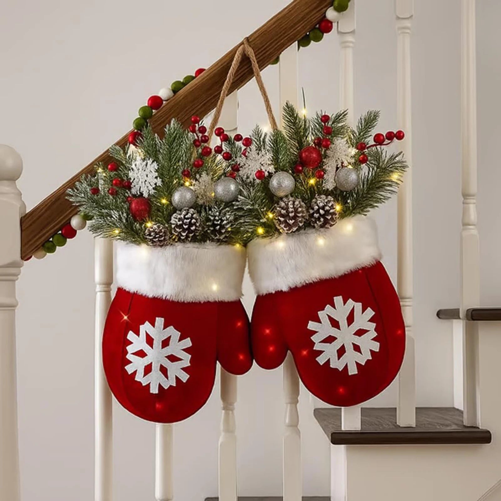 Christmas Mitten Door Wreath – with or without LED Lights