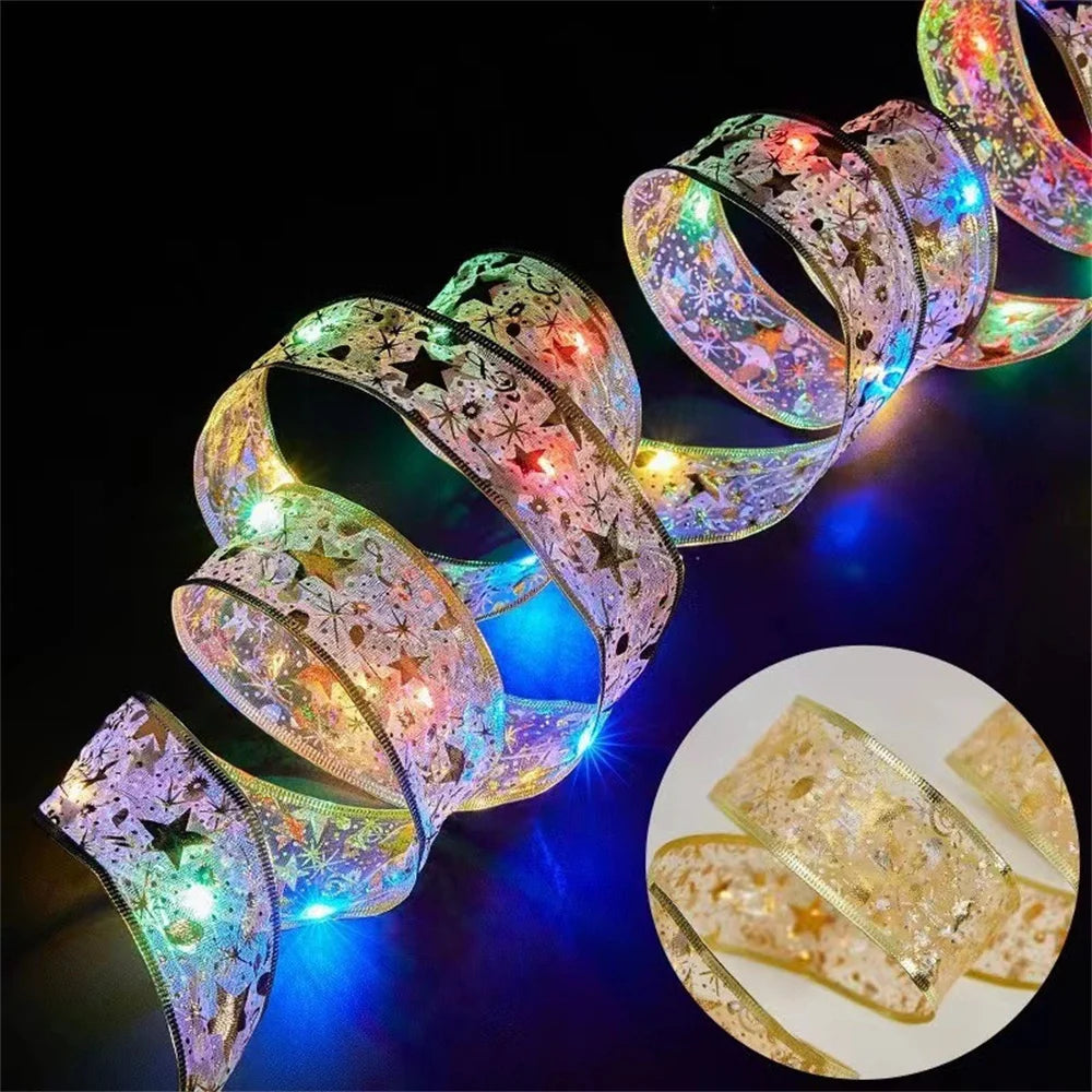 Battery-Operated Christmas Ribbon String Lights – Indoor LED Decoration for Tree