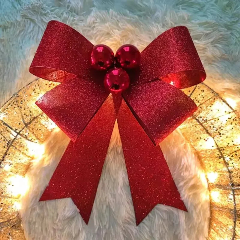 LED Christmas Door Wreath – Light-Up Holiday Garland with Red Bow for Festive Home Décor