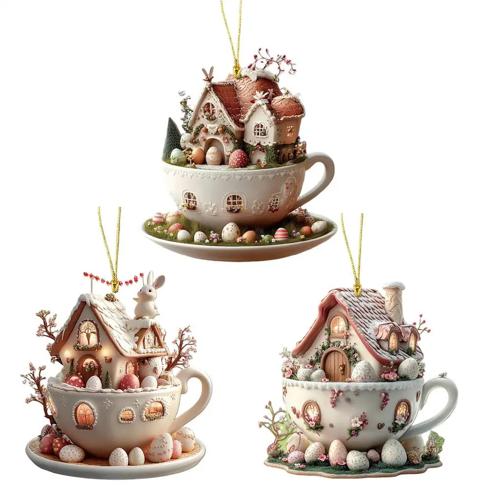 Christmas Coffee Cup Ornaments – 2025 Holiday Tree Hanging Decorations for Xmas, New Year & Easter Celebrations