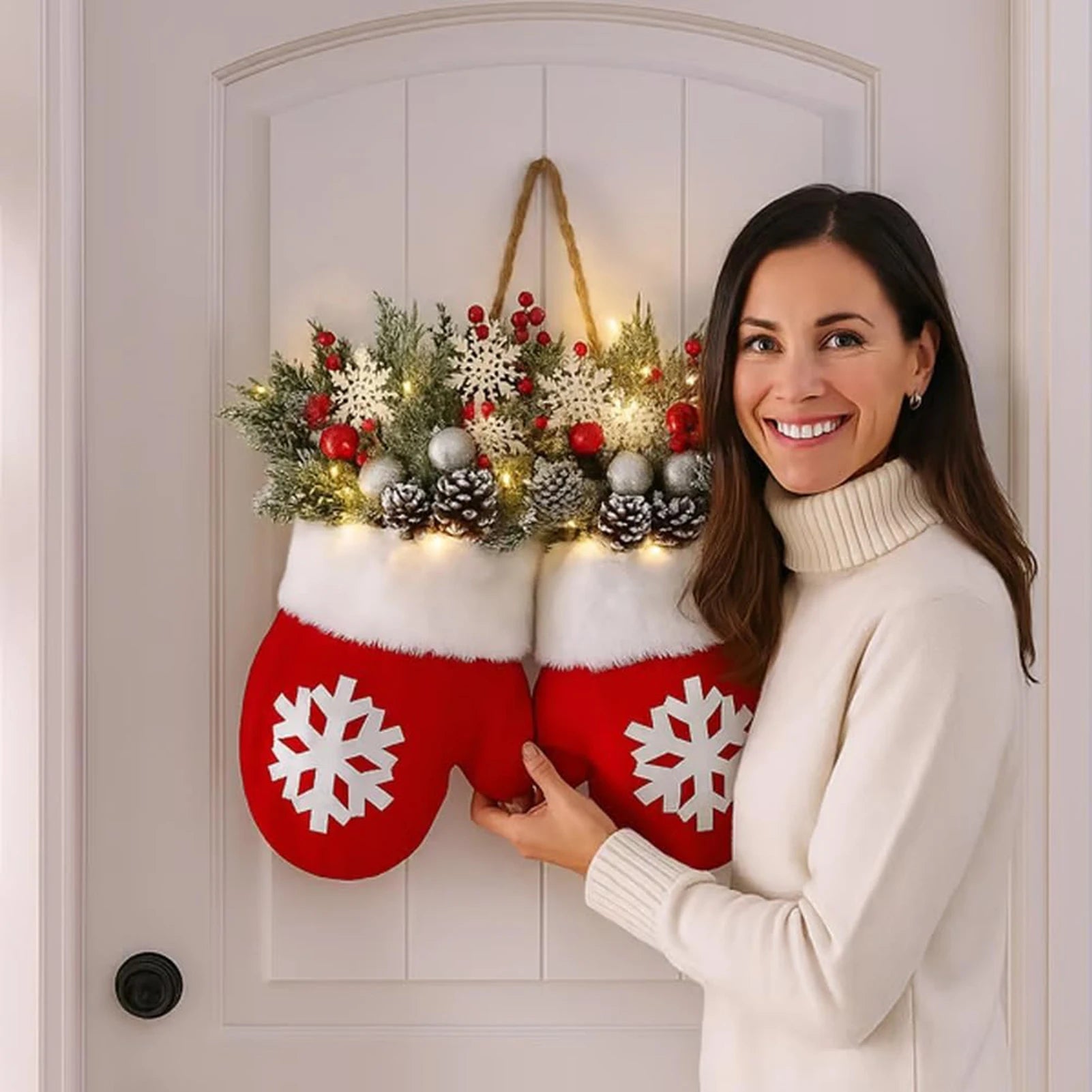 Christmas Mitten Door Wreath – with or without LED Lights