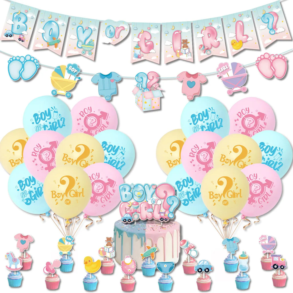 Gender Reveal Party Supplies – Boy or Girl Decorations & Tableware Set | Confetti, Balloons, Tablecloth, Plates, Cups, Napkins & More