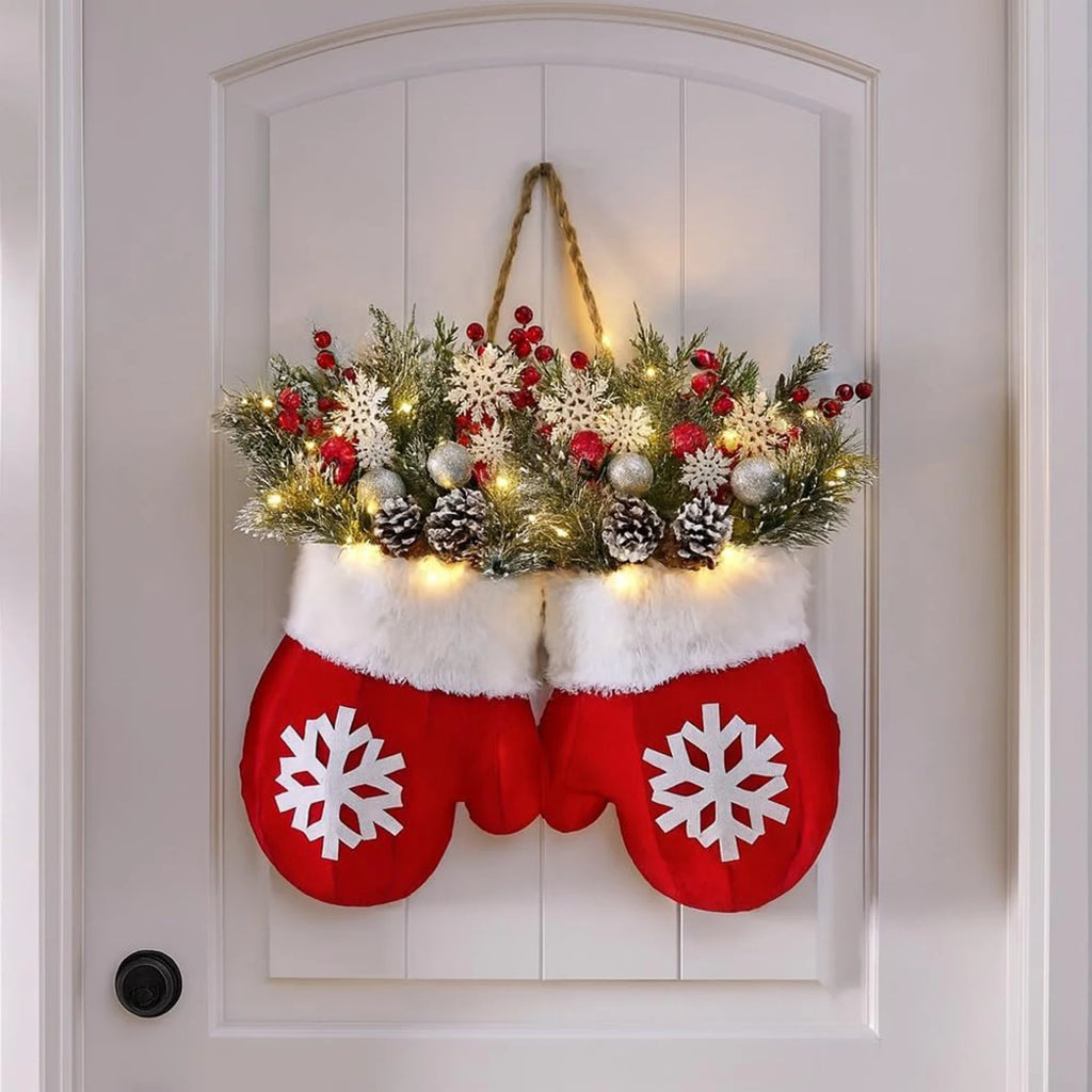 Christmas Mitten Door Wreath – with or without LED Lights