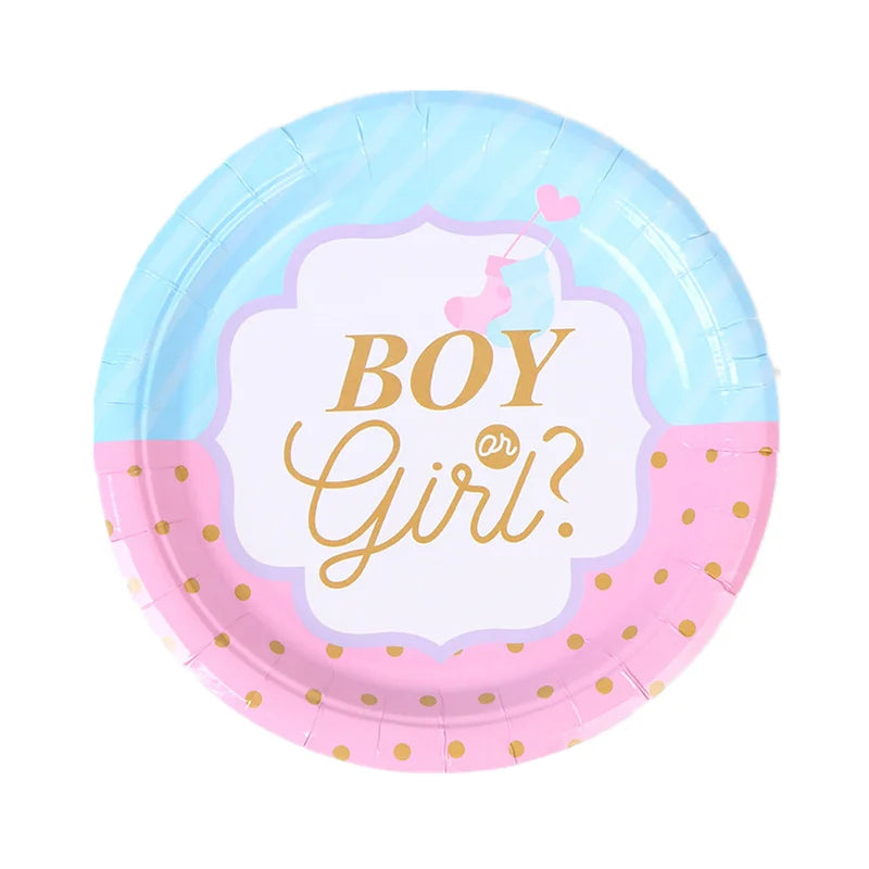Gender Reveal Party Tableware Set – Boy or Girl Disposable Plates, Napkins & Tablecloths for Baby Shower Decorations