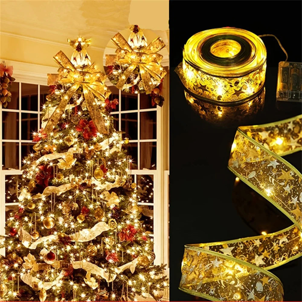 Battery-Operated Christmas Ribbon String Lights – Indoor LED Decoration for Tree
