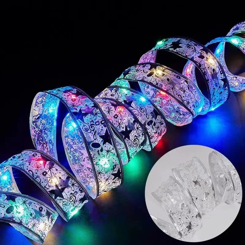 Battery-Operated Christmas Ribbon String Lights – Indoor LED Decoration for Tree