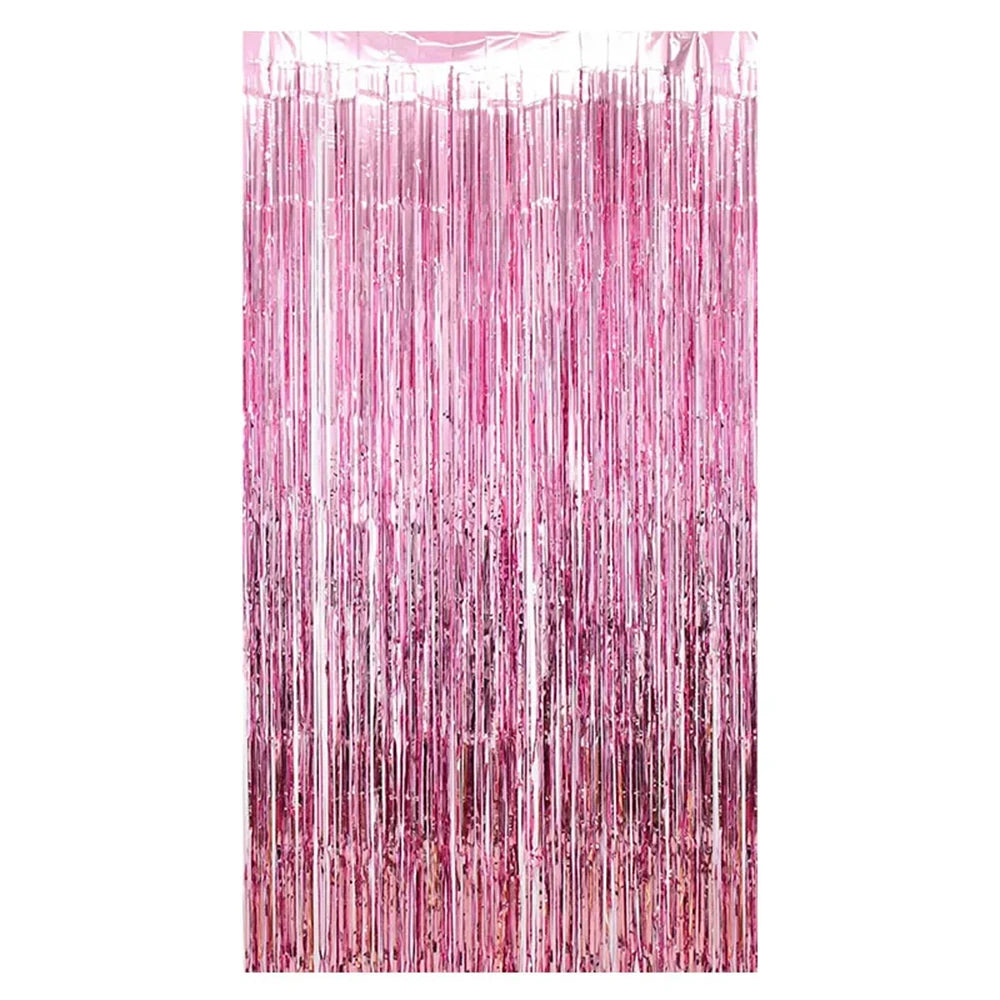4PCS Gender Reveal DecorationBlue & Pink Fringe Curtains with Boy or Girl Foil Balloons for Baby Shower