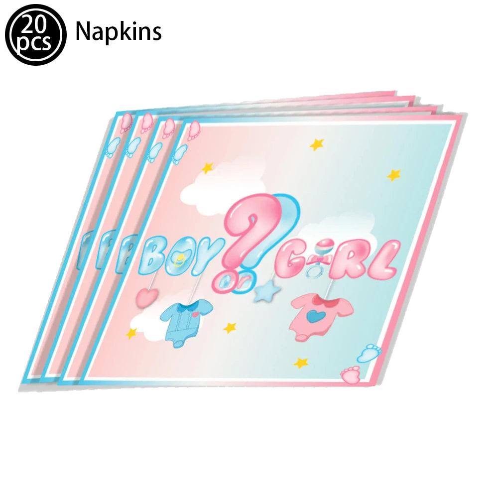 Gender Reveal Party Supplies – Boy or Girl Decorations & Tableware Set | Confetti, Balloons, Tablecloth, Plates, Cups, Napkins & More