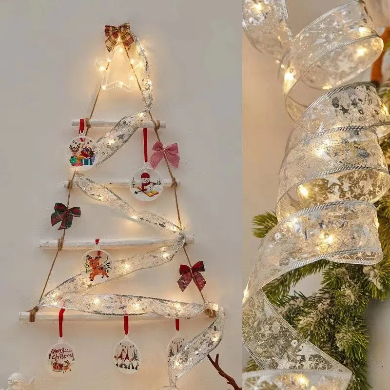 Battery-Operated Christmas Ribbon String Lights – Indoor LED Decoration for Tree