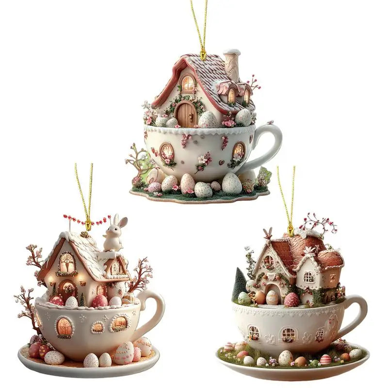 Christmas Coffee Cup Ornaments – 2025 Holiday Tree Hanging Decorations for Xmas, New Year & Easter Celebrations