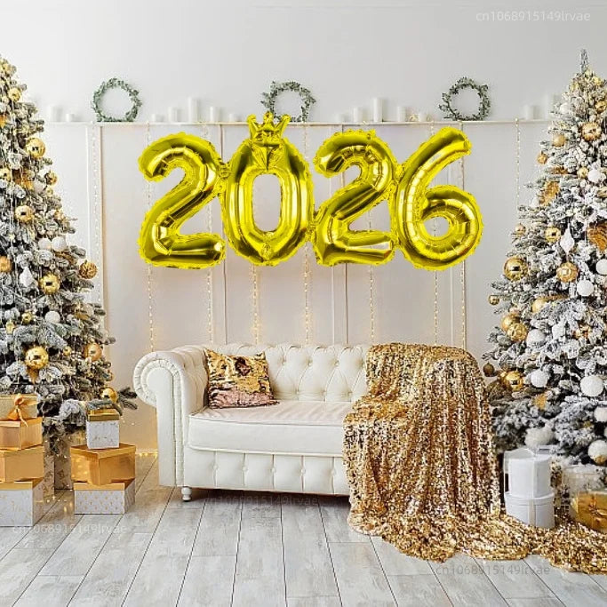 2026 Gold Crown Foil Number Balloons – New Year, Christmas Eve & Graduation Party Decorations
