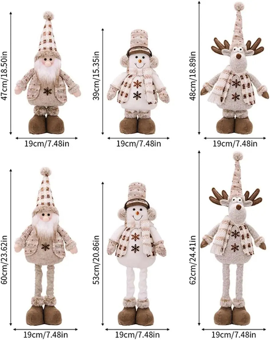 Adjustable Santa, Snowman & Reindeer Plush Dolls