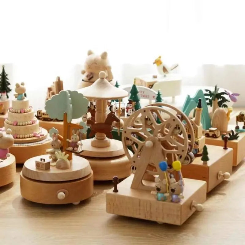 Wooden Rotating Carousel Ballerina Music Box – Mechanical Wind-Up Musical Gift for Christmas, Birthday & Special Occasions