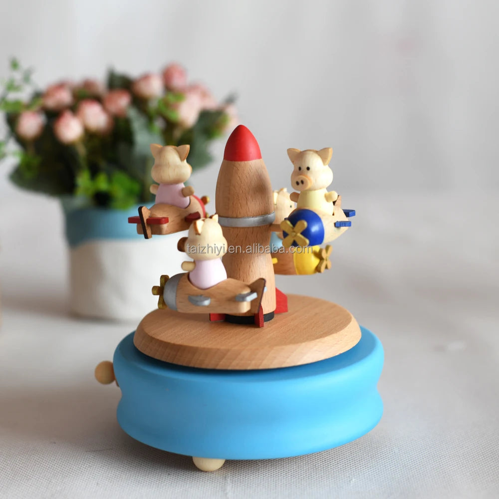 Wooden Rotating Carousel Ballerina Music Box – Mechanical Wind-Up Musical Gift for Christmas, Birthday & Special Occasions