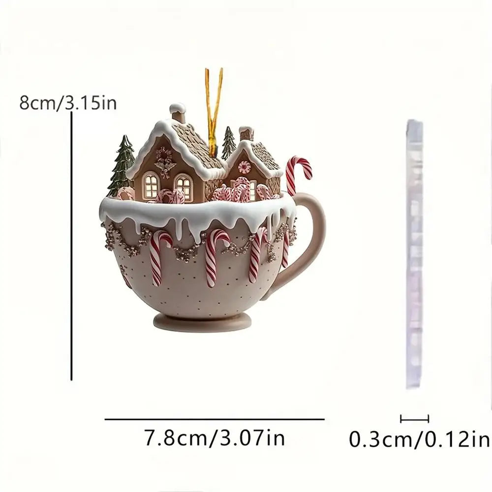Christmas Coffee Cup Ornaments – 2025 Holiday Tree Hanging Decorations for Xmas, New Year & Easter Celebrations