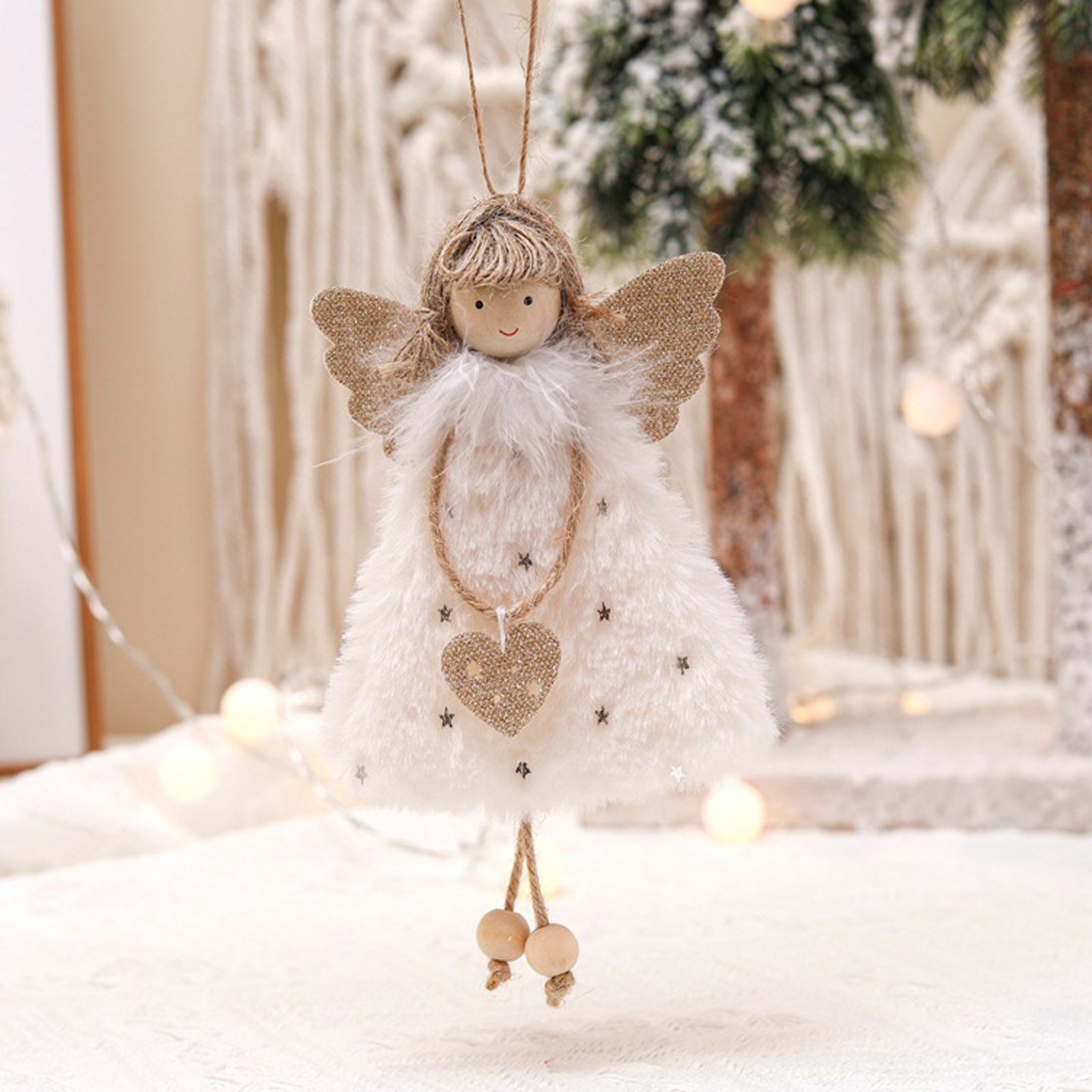 Set of 3 Furry Christmas Angel Ornaments